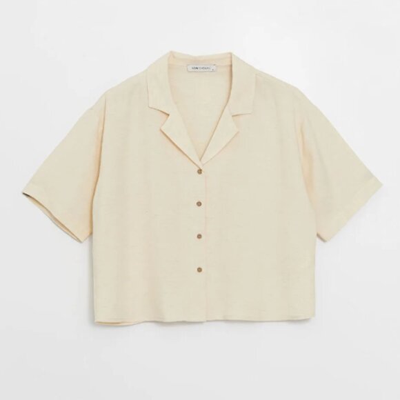 LCW Vision Plain Short Sleeve Linen Blend Women's Shirt - Picture 2 of 7